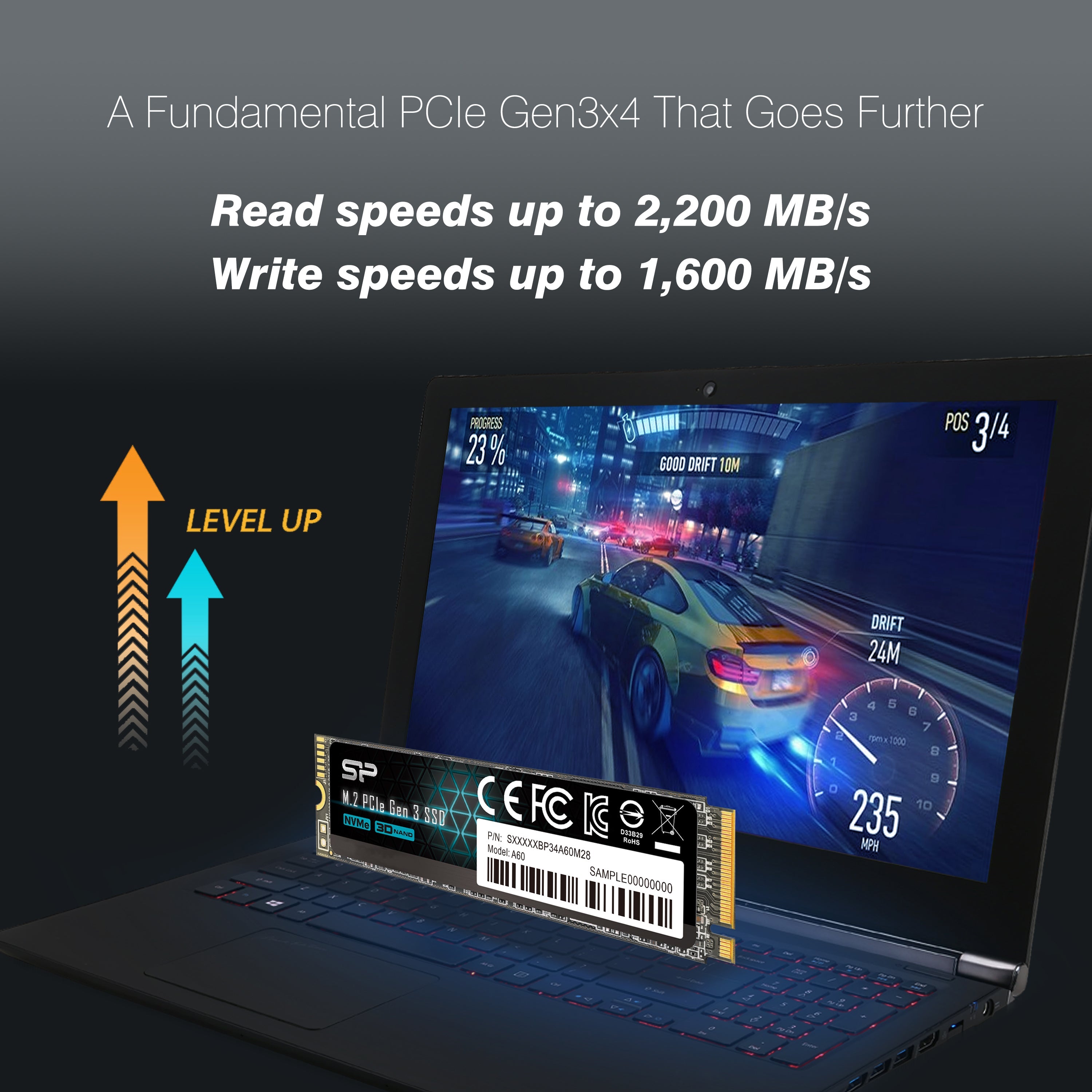 Silicon Power P34A60 256GB-2TB NVMe PCIe Gen3x4 M.2 2280 Internal Solid State Drive