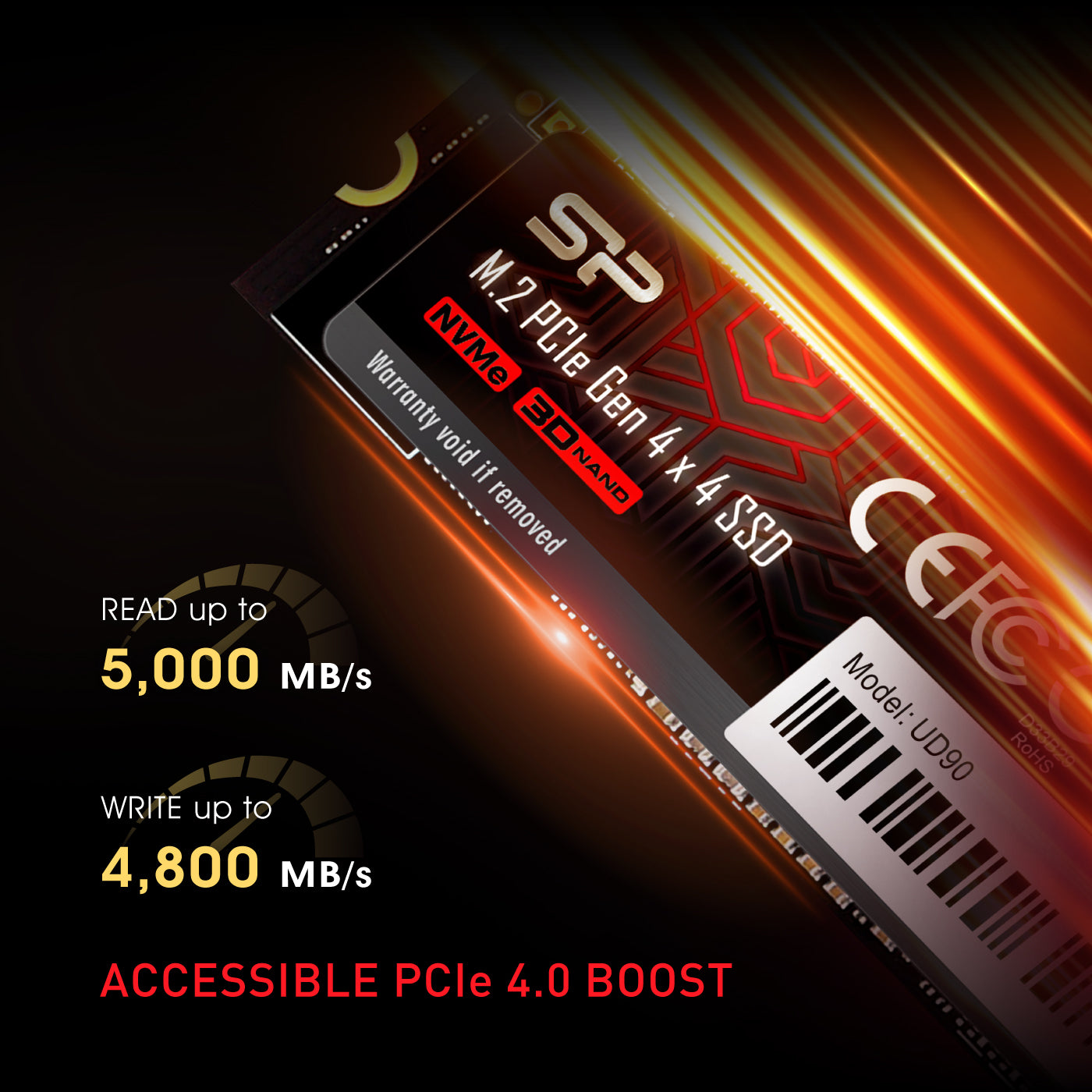 Silicon Power UD90 500GB-4TB PCIe Nvme Gen4x4 M.2 2280 Internal Solid State Drive